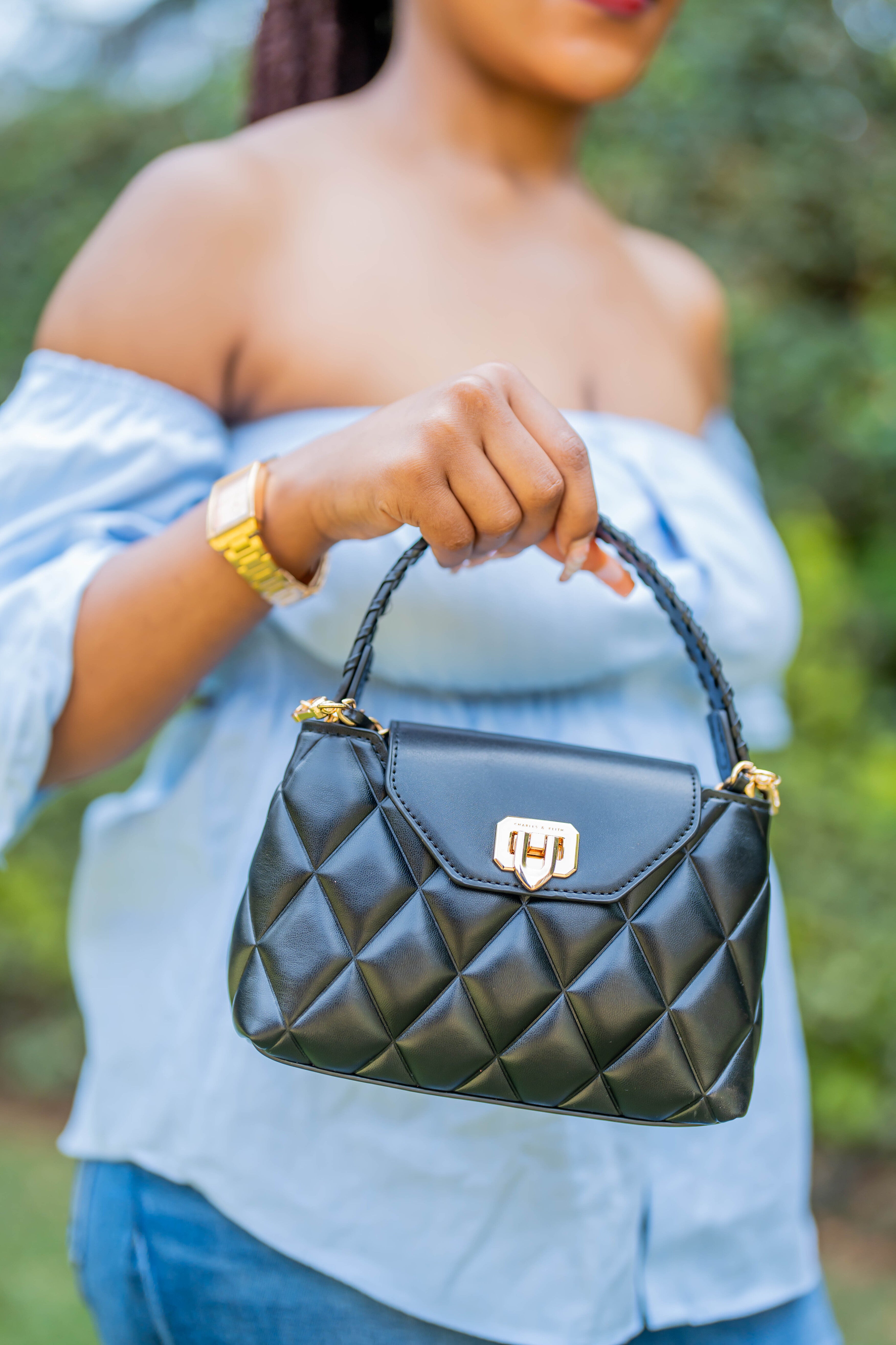 Braided Strap Top Handle Bag